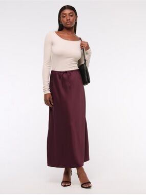 Abercrombie & Fitch Wine Satin Midi Skirt